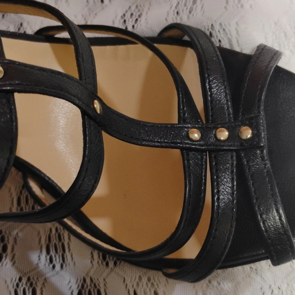 Authentic Jimmy Choo Black Leather Opaque Flower Cage Sandals - Picture 10 of 13